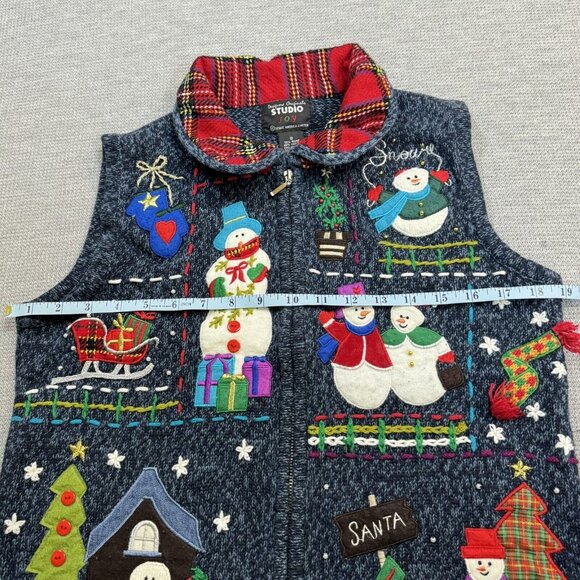 Designers Originals Womens Blue Embroidered Christmas Snowman Sweater Vest Small - Picture 15 of 16